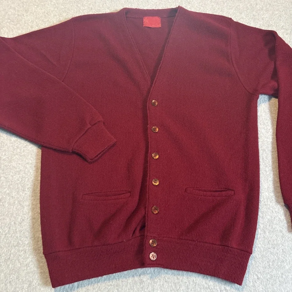 Vtg Kings Road Sears Cardigan Sweater Men's Sz M Dk Red Orlon Acrylic Sw1
